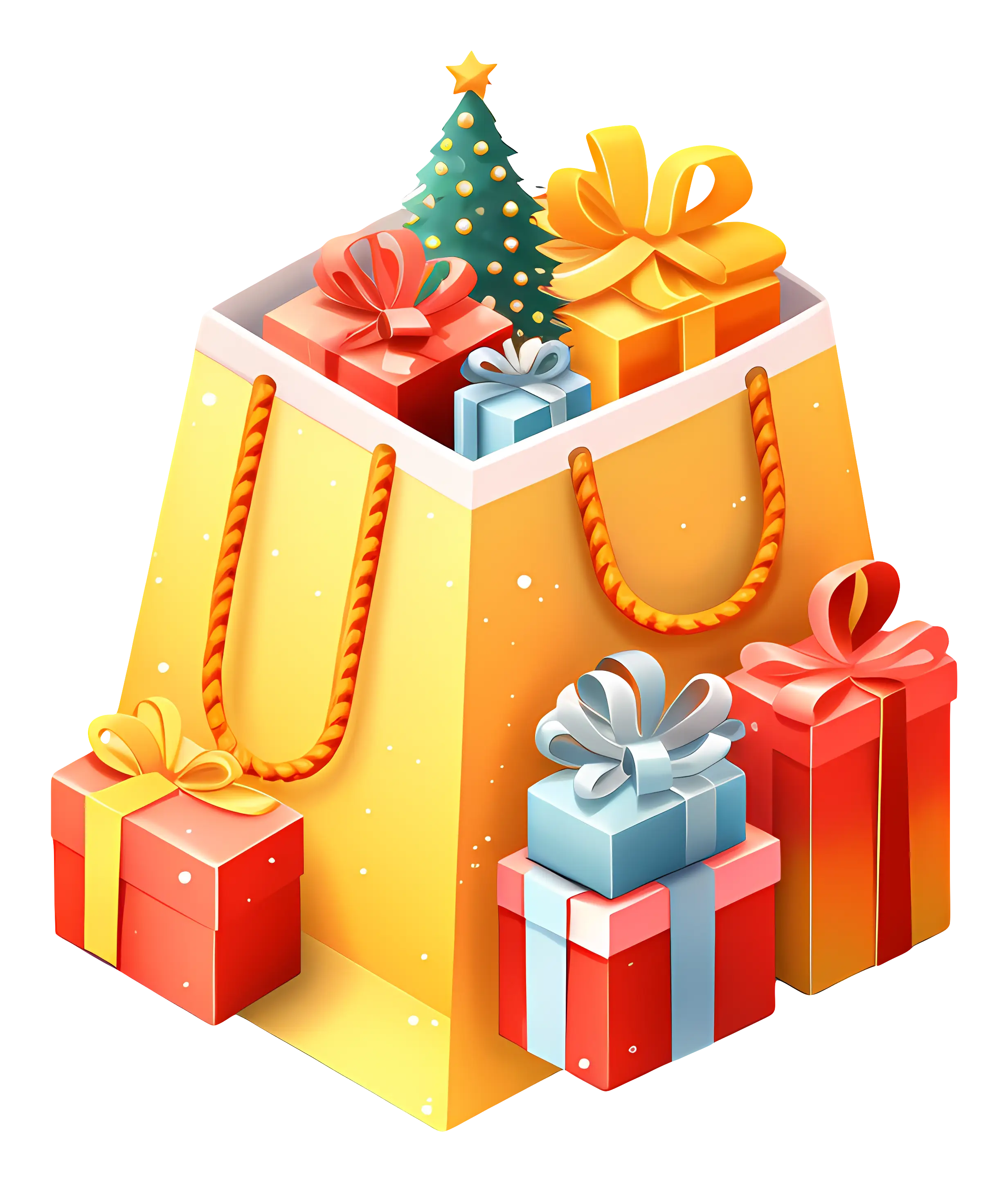 Festive Gift Bag Filled with Colorful Christmas Presents