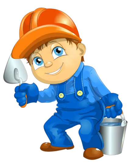 Cartoon Construction Worker with Trowel and Bucket