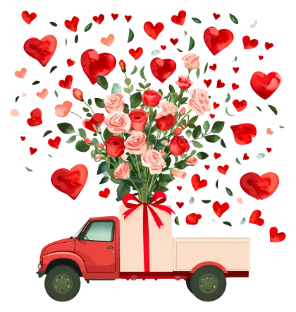 Red Truck with Heart and Flower Delivery