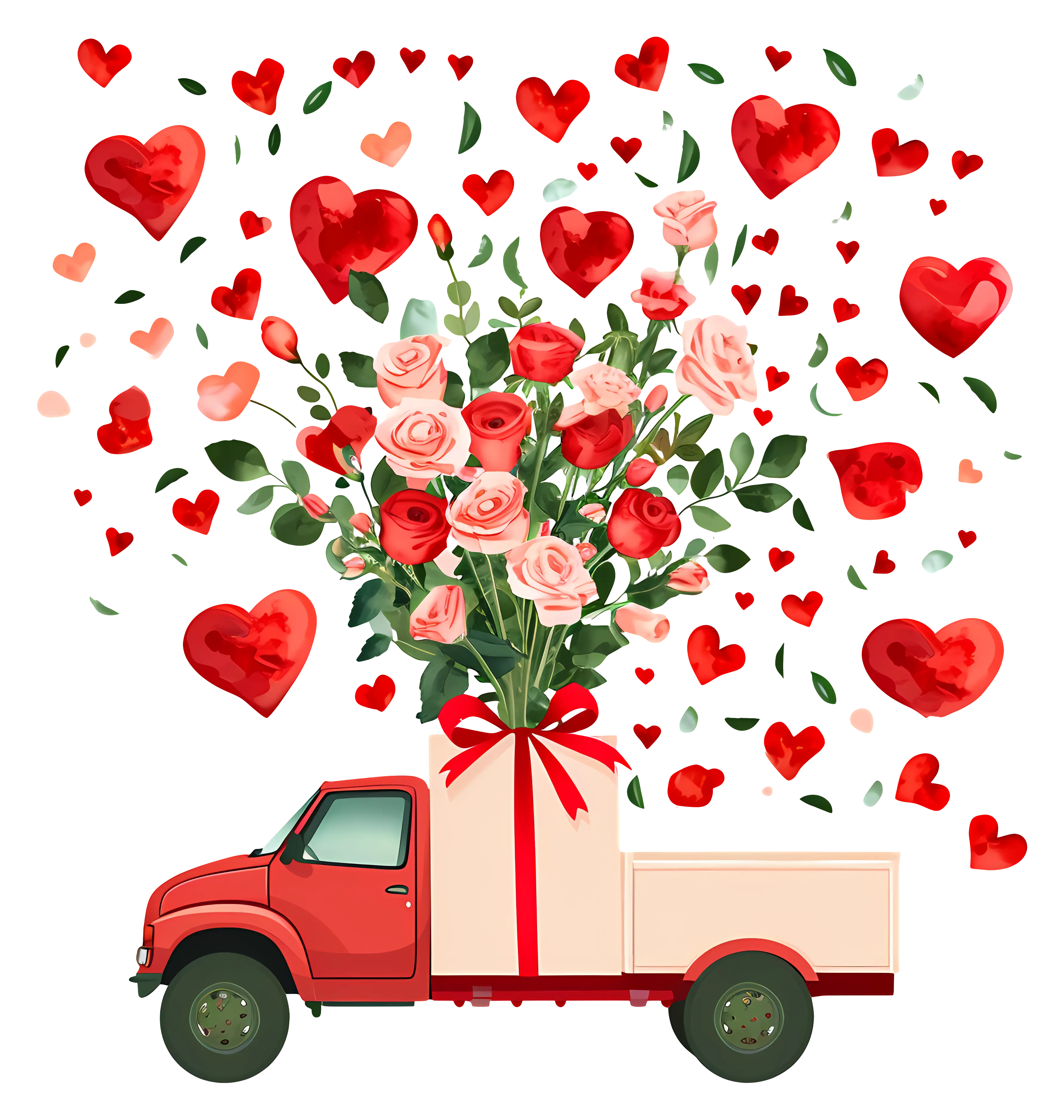 Red Truck with Heart and Flower Delivery