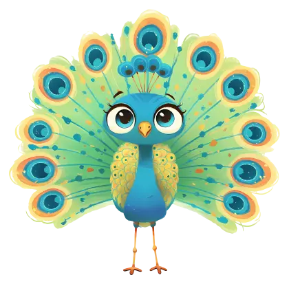 Cute Cartoon Peacock with Bright Feathers
