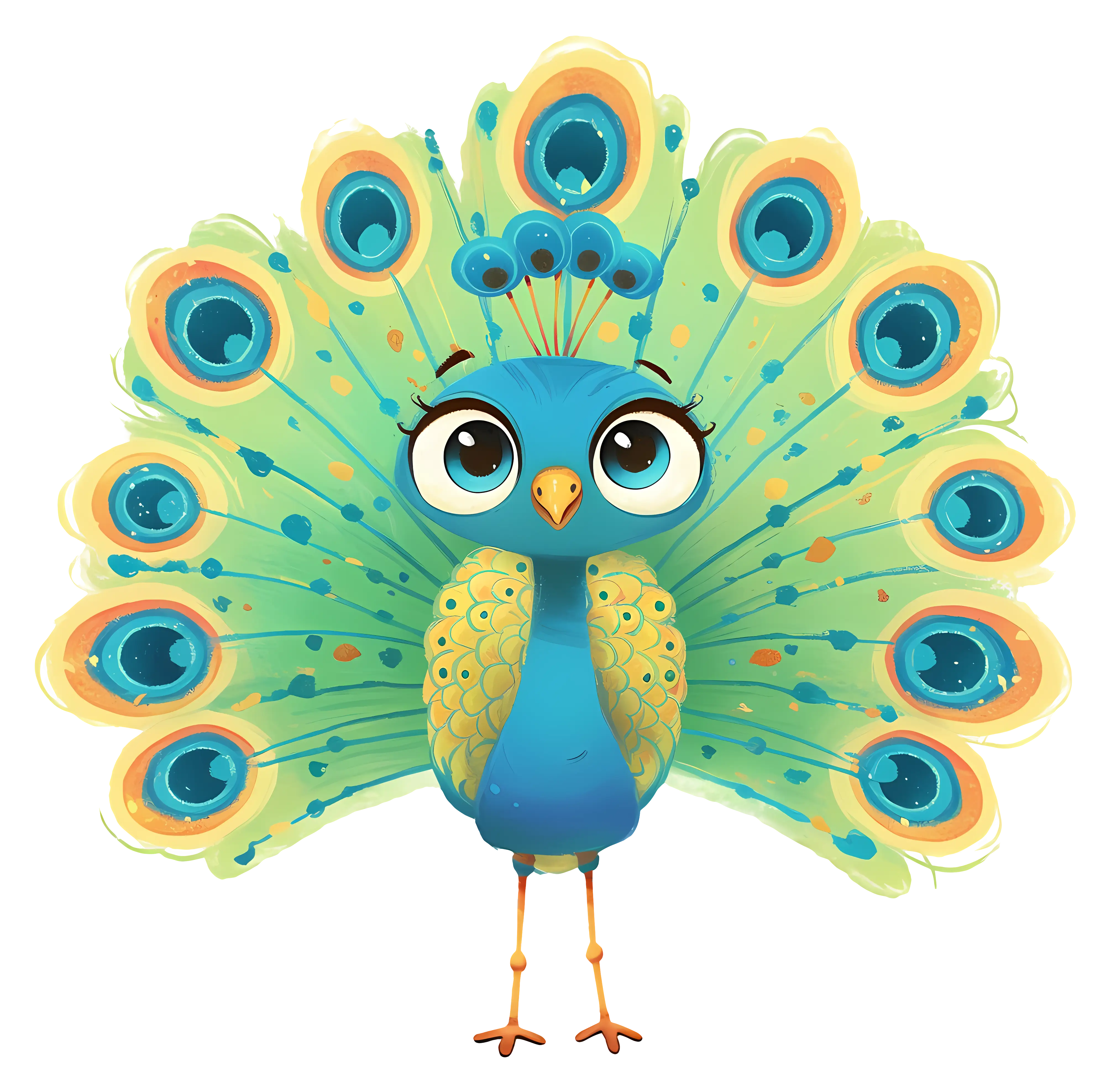 Cute Cartoon Peacock with Bright Feathers