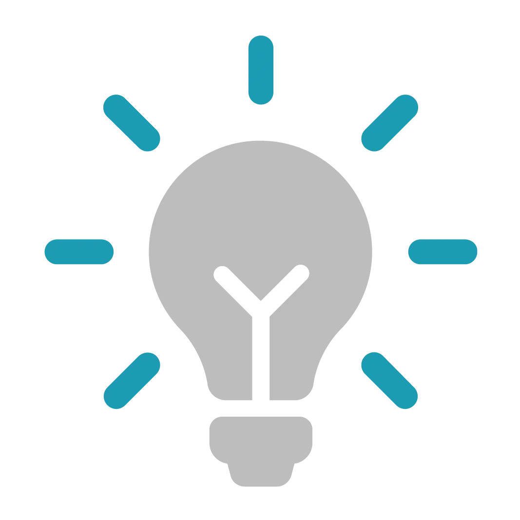 Grey Light Bulb with Blue Rays Icon