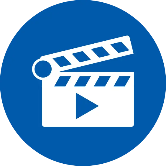 Movie Clapperboard Symbol in Blue and White