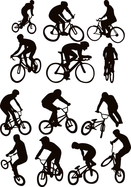 Silhouettes of Bicycle Riders Performing Activities