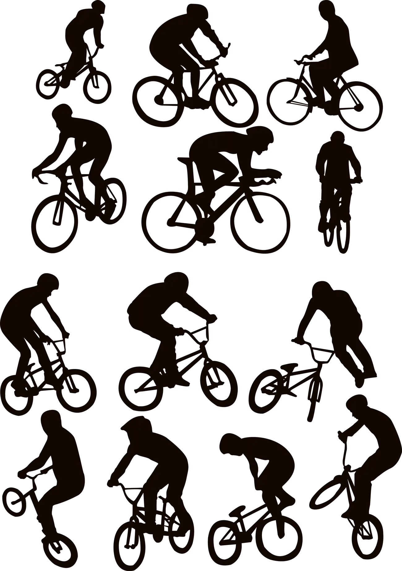 Silhouettes of Bicycle Riders Performing Activities