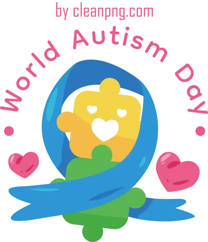 Colorful World Autism Day Design with Blue Ribbon