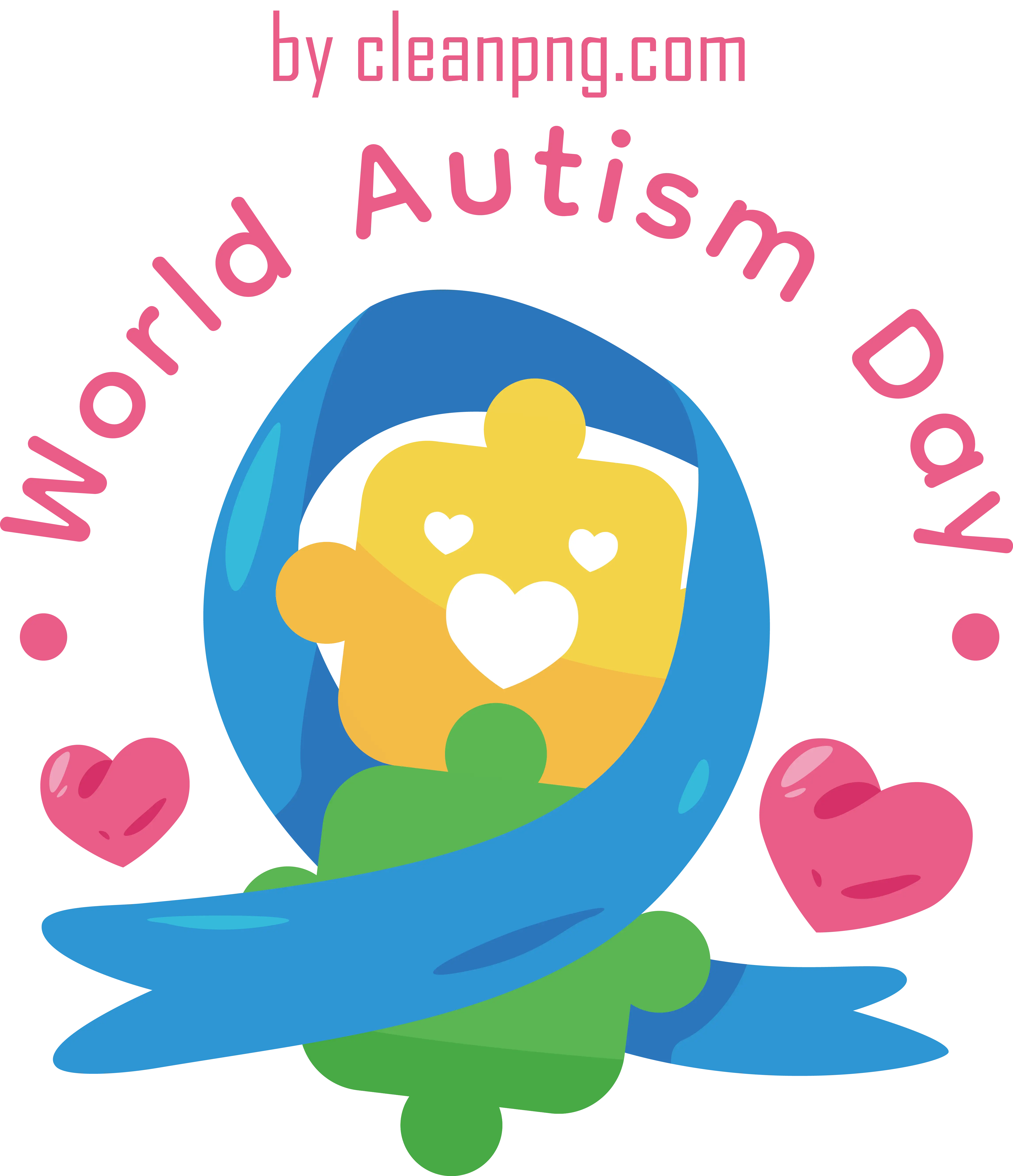 Colorful World Autism Day Design with Blue Ribbon
