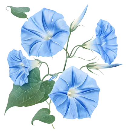 Blue Morning Glory Flowers with Leaves