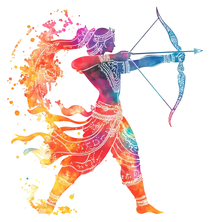 Colorful Krishna Archer Illustration with Bow