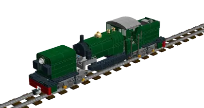 Green Model Train on Tracks