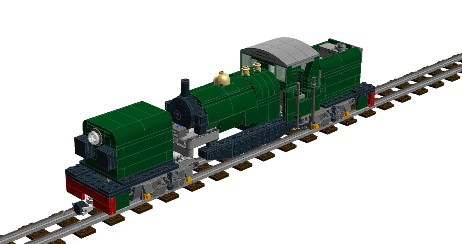 Green Model Train on Tracks