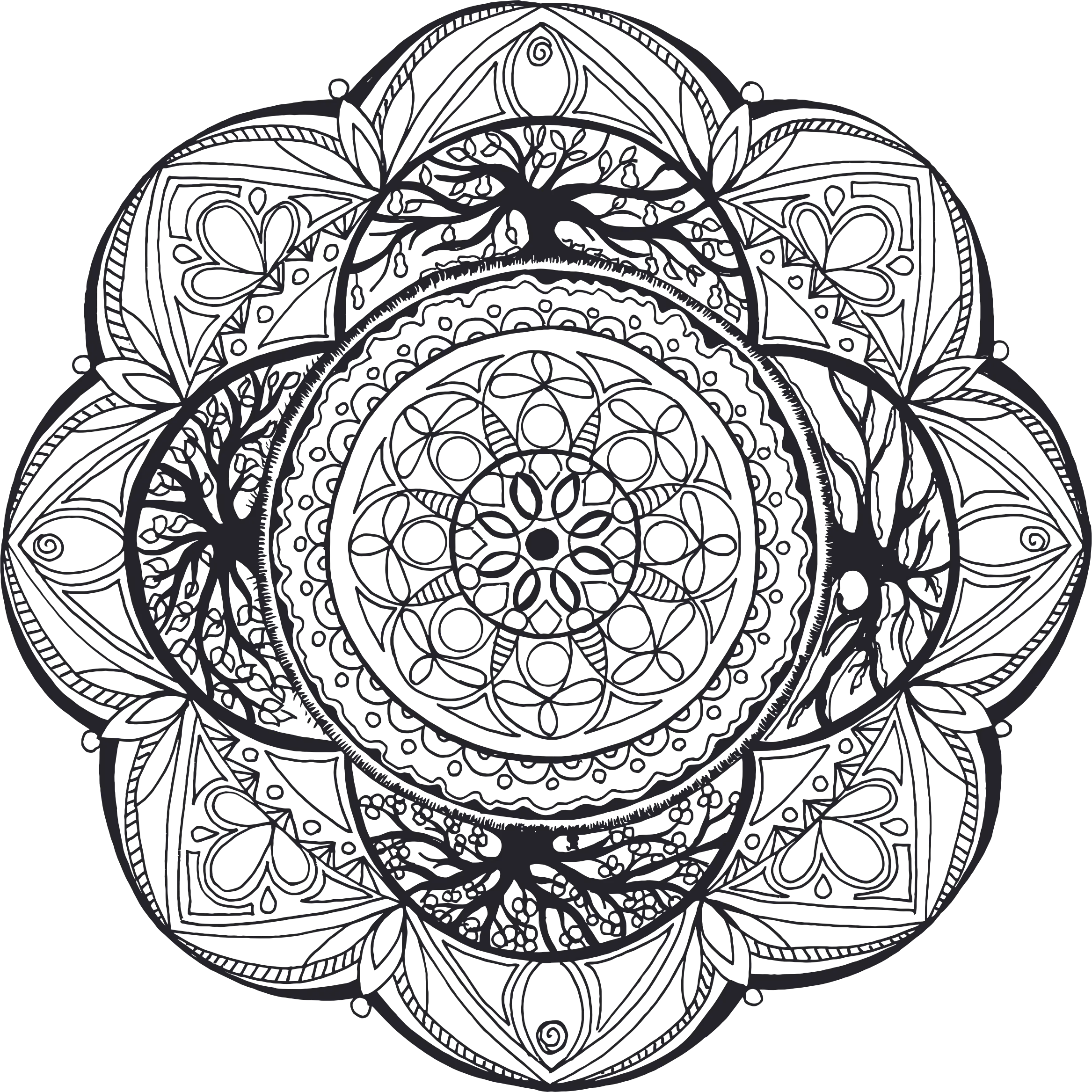 Detailed Black and White Mandala Design