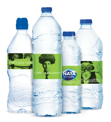 Naya Water Bottles with Green Labels