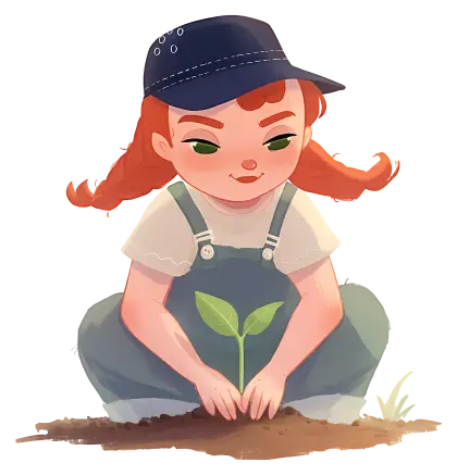 Girl Planting Seedling in Garden