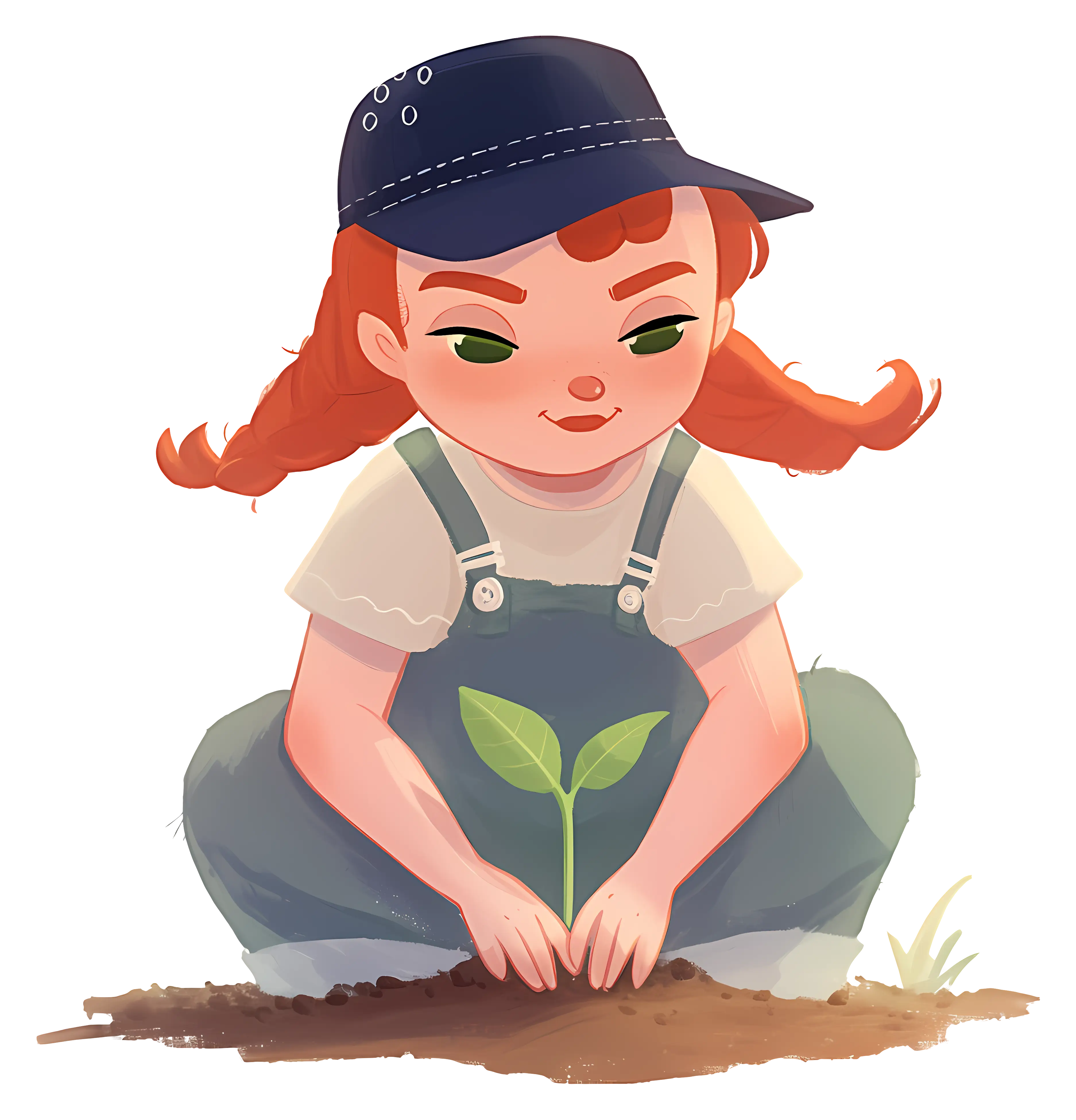 Girl Planting Seedling in Garden