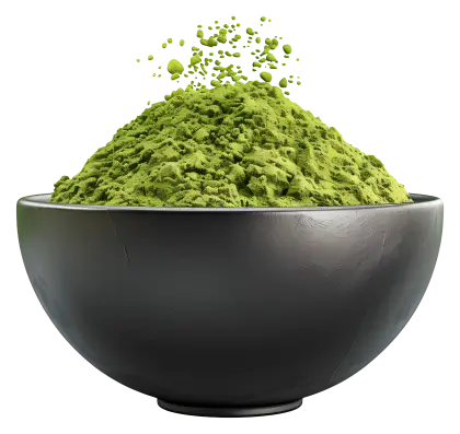 Black Bowl Filled with Green Matcha Powder