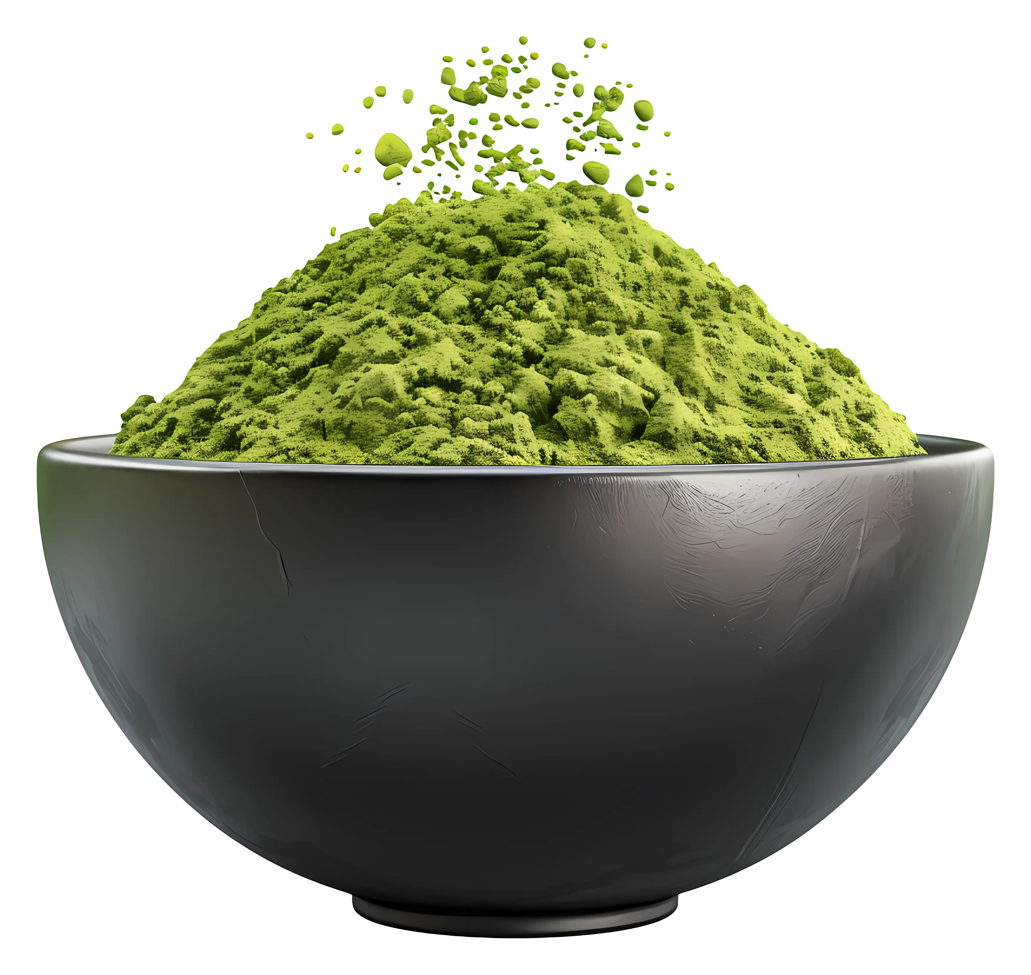 Black Bowl Filled with Green Matcha Powder