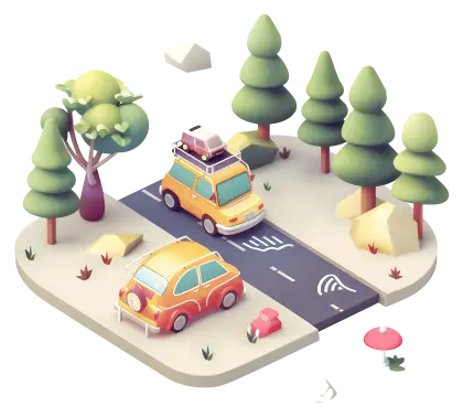 Whimsical Miniature Road Trip Scene with Cars and Trees