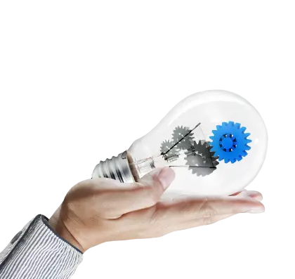 Hand Holding Light Bulb with Gears
