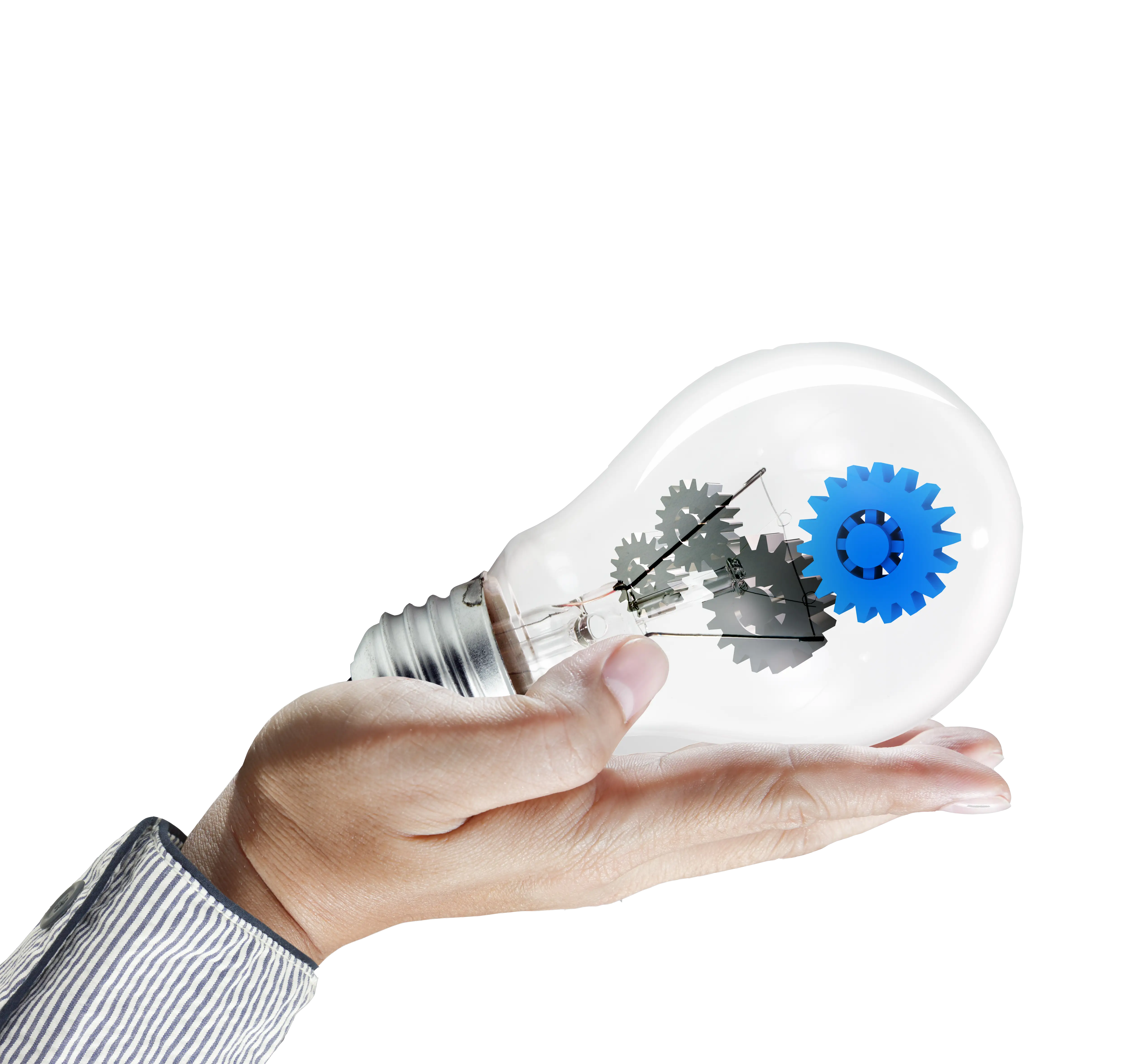 Hand Holding Light Bulb with Gears