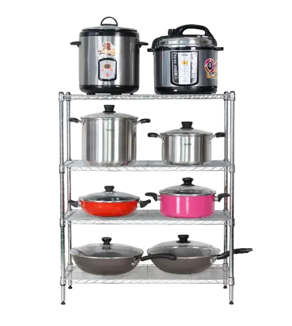 Organized Kitchen Pots and Pans on Shelf