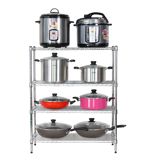 Organized Kitchen Pots and Pans on Shelf