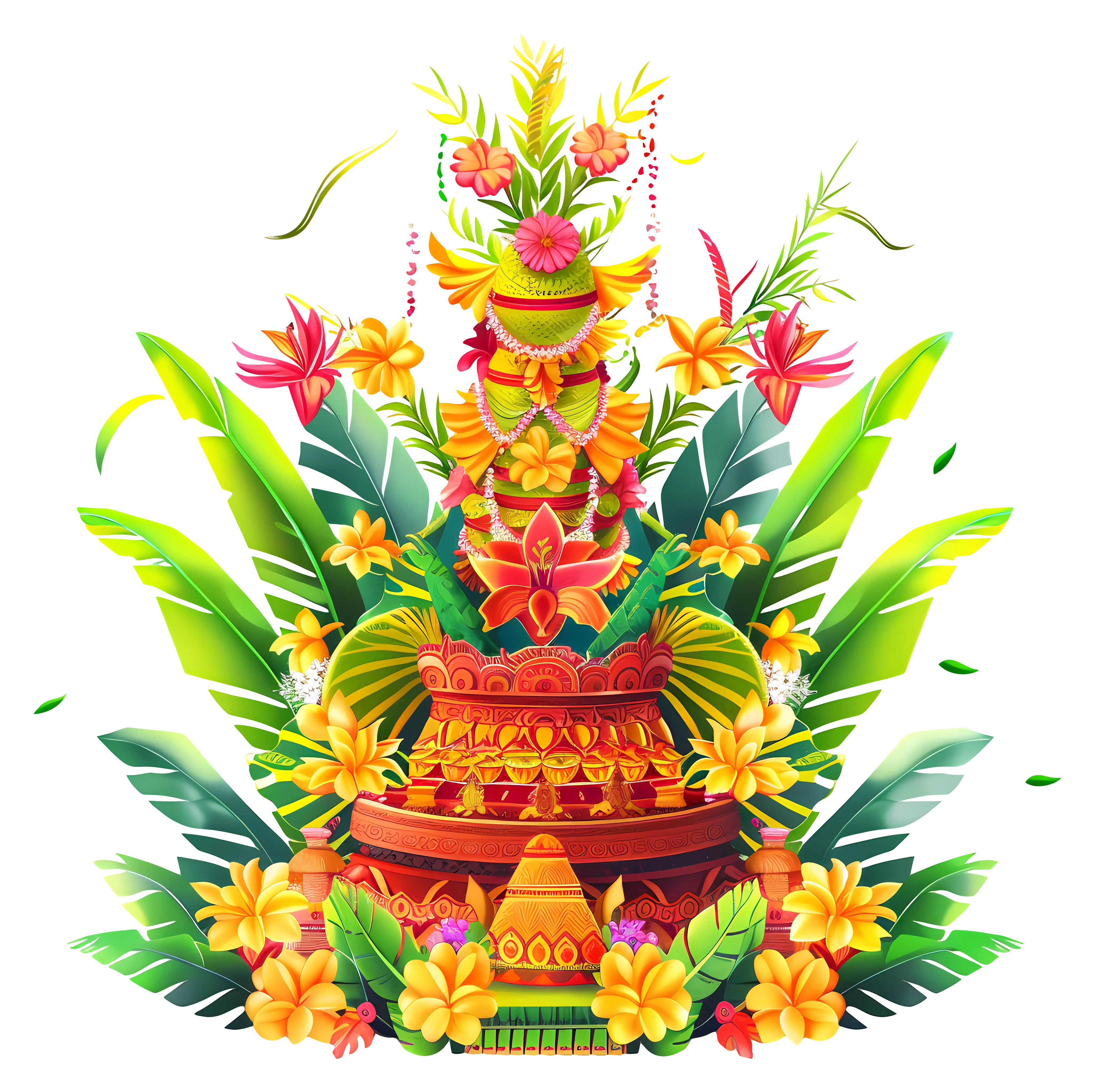 Colorful Floral Decoration with Leaves