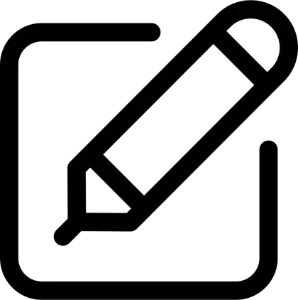 Black and White Pencil Icon in Square