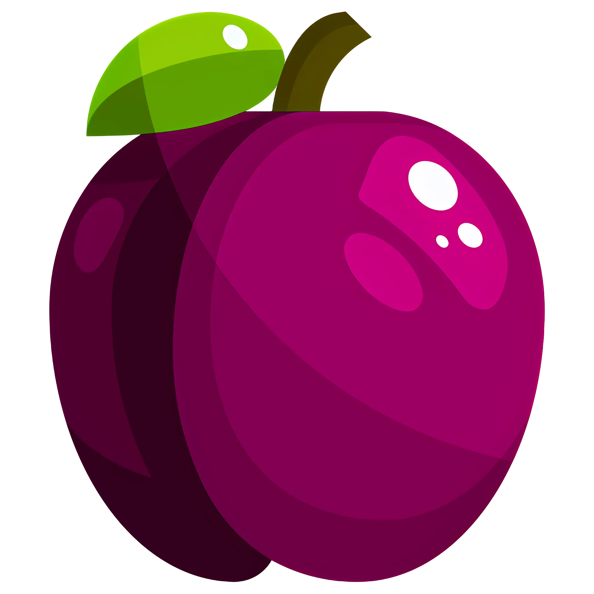 Cartoon Purple Plum with Green Leaf