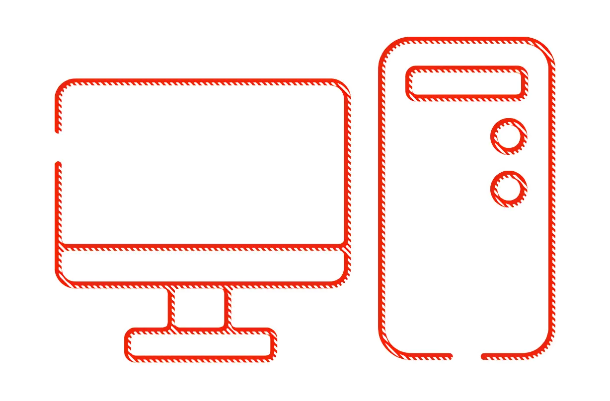 Computer Hardware Icon with Monitor and CPU Tower