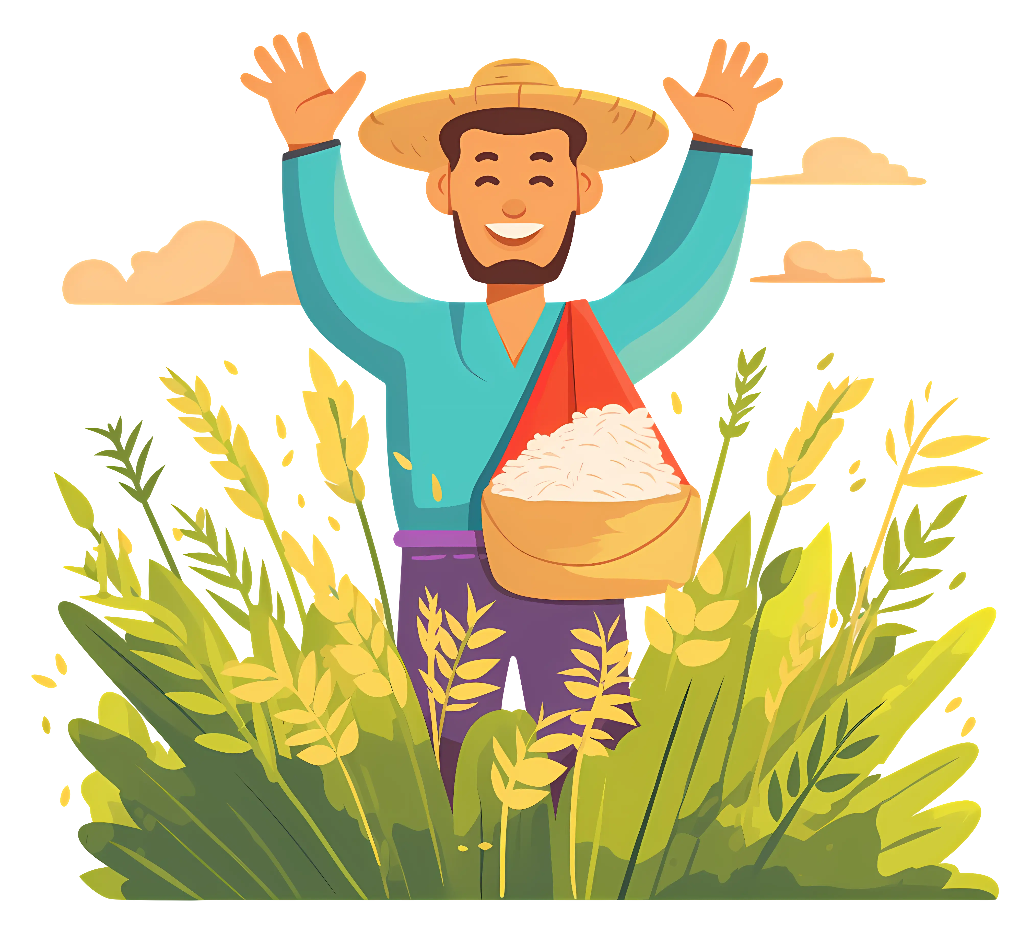 Happy Farmer Cartoon in Green Fields