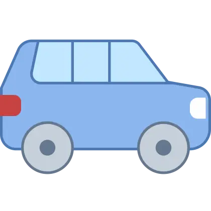 Blue Car in Flat Cartoon Design