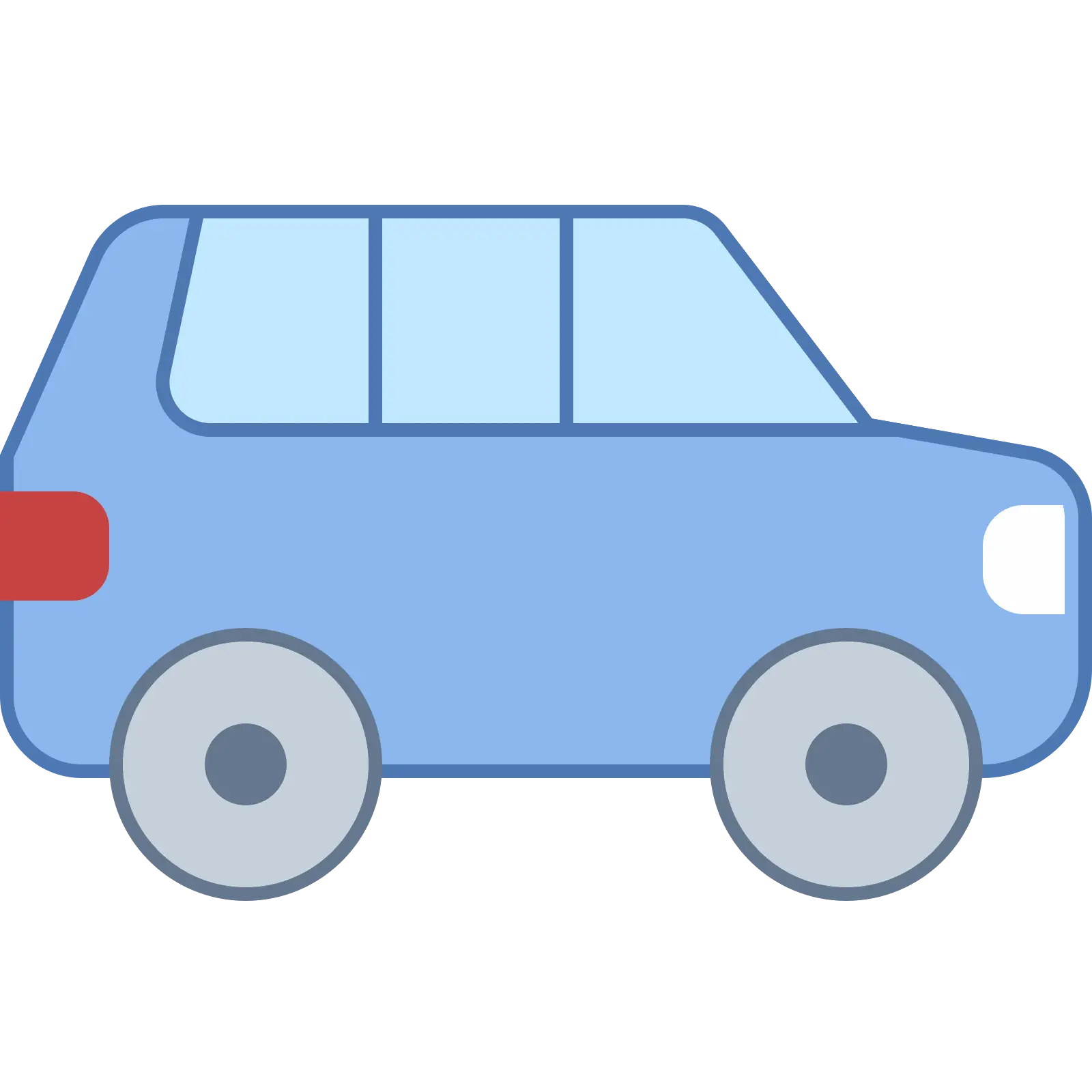 Blue Car in Flat Cartoon Design