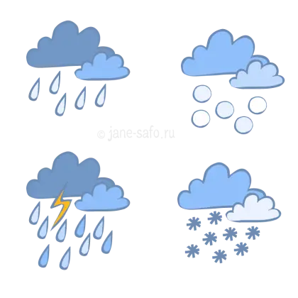 Weather Icons Showing Rain, Snow, and Storm