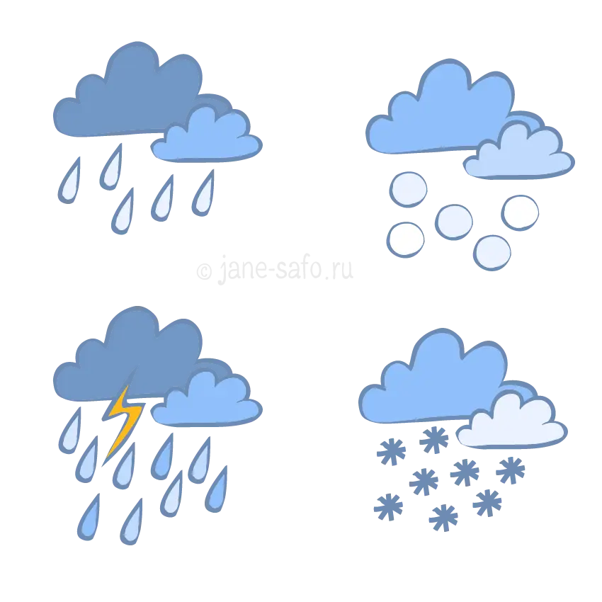 Weather Icons Showing Rain, Snow, and Storm
