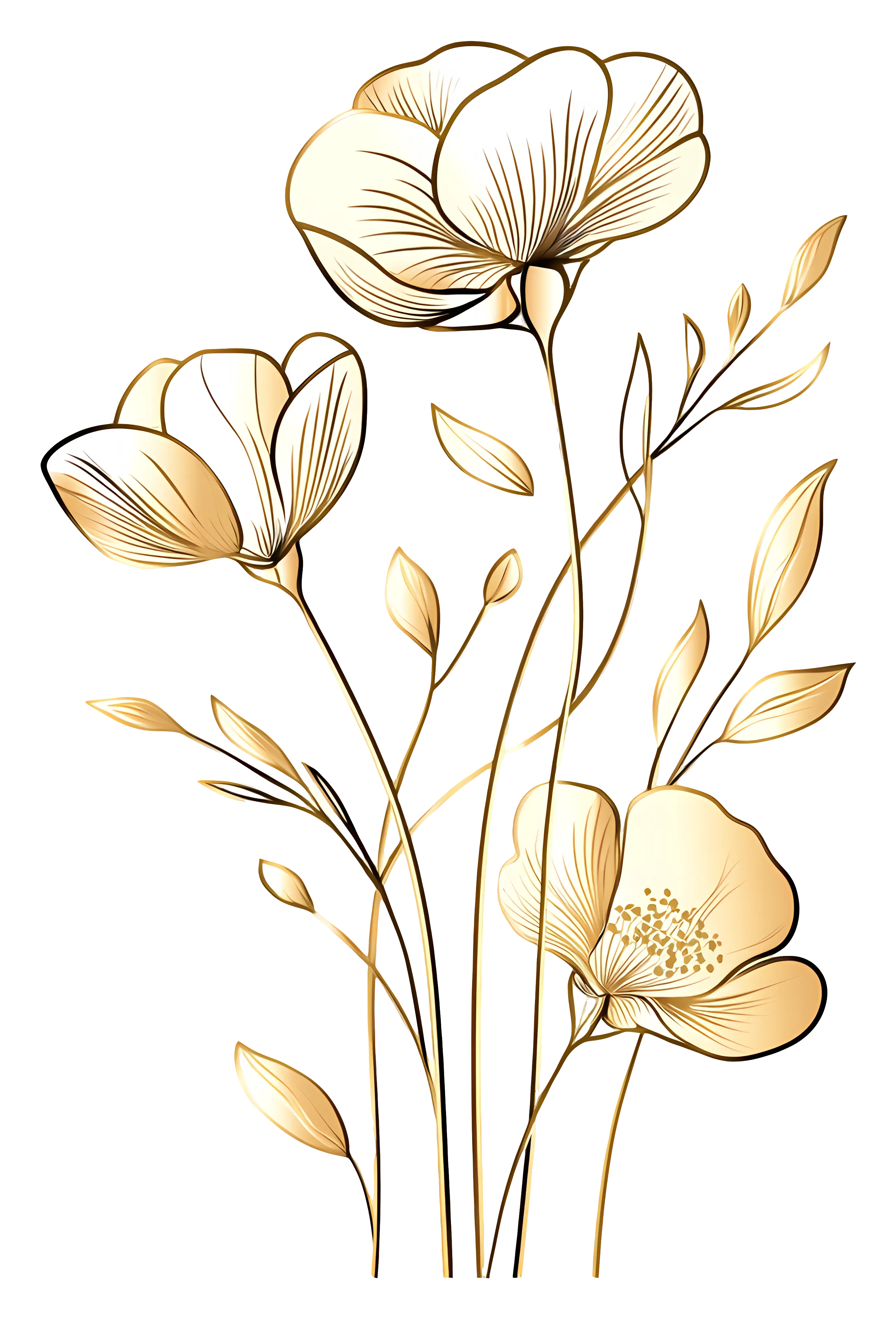 Elegant Golden Floral Illustration with Petals