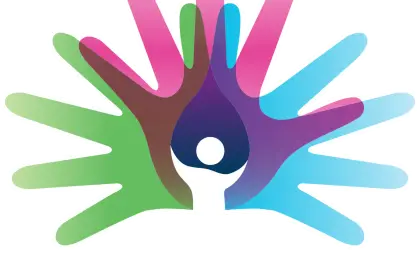 Colorful Handprints Logo for Community Involvement