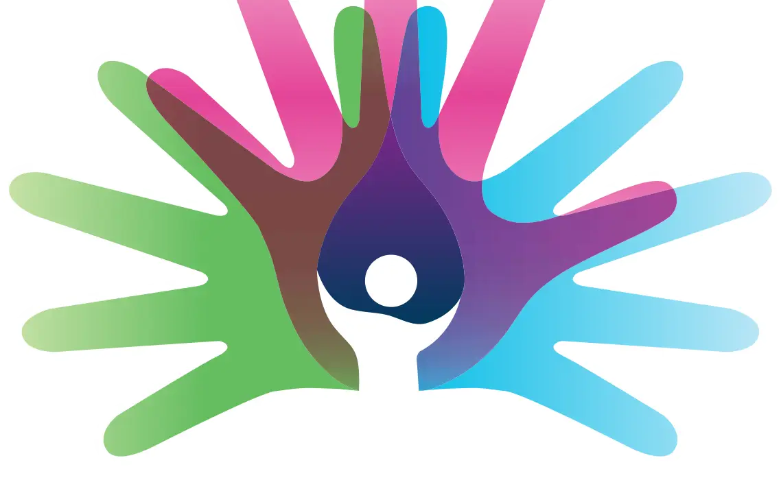 Colorful Handprints Logo for Community Involvement