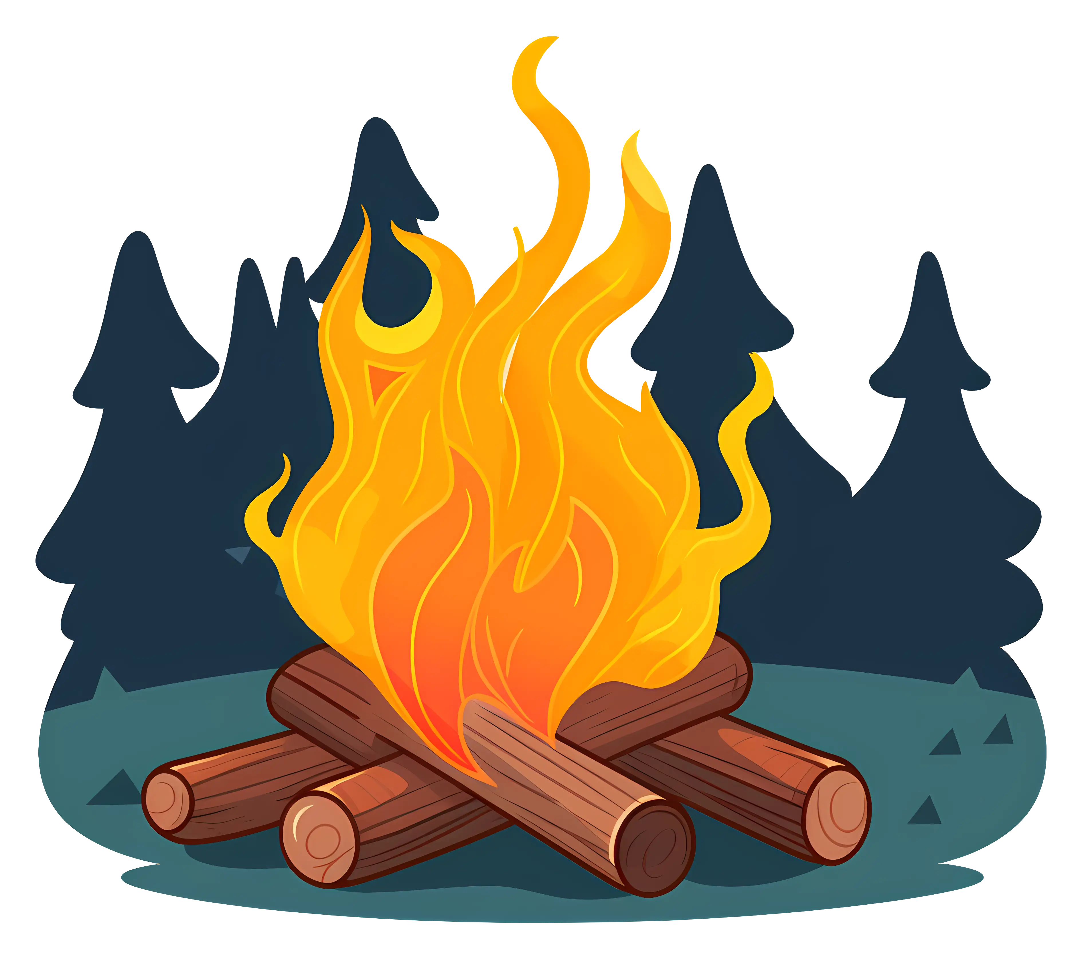 Glowing Campfire in Forest Illustration