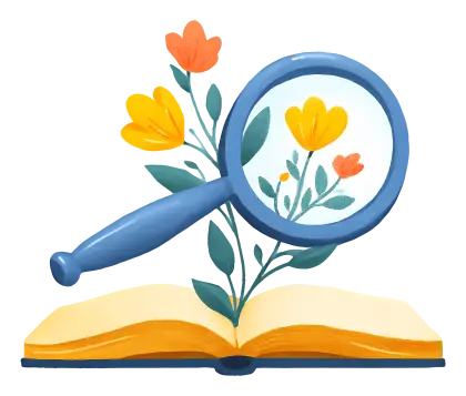 Magnifying Glass with Flowers and Open Book