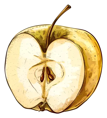 Yellow Apple Cross-Section Illustration in Vintage Style