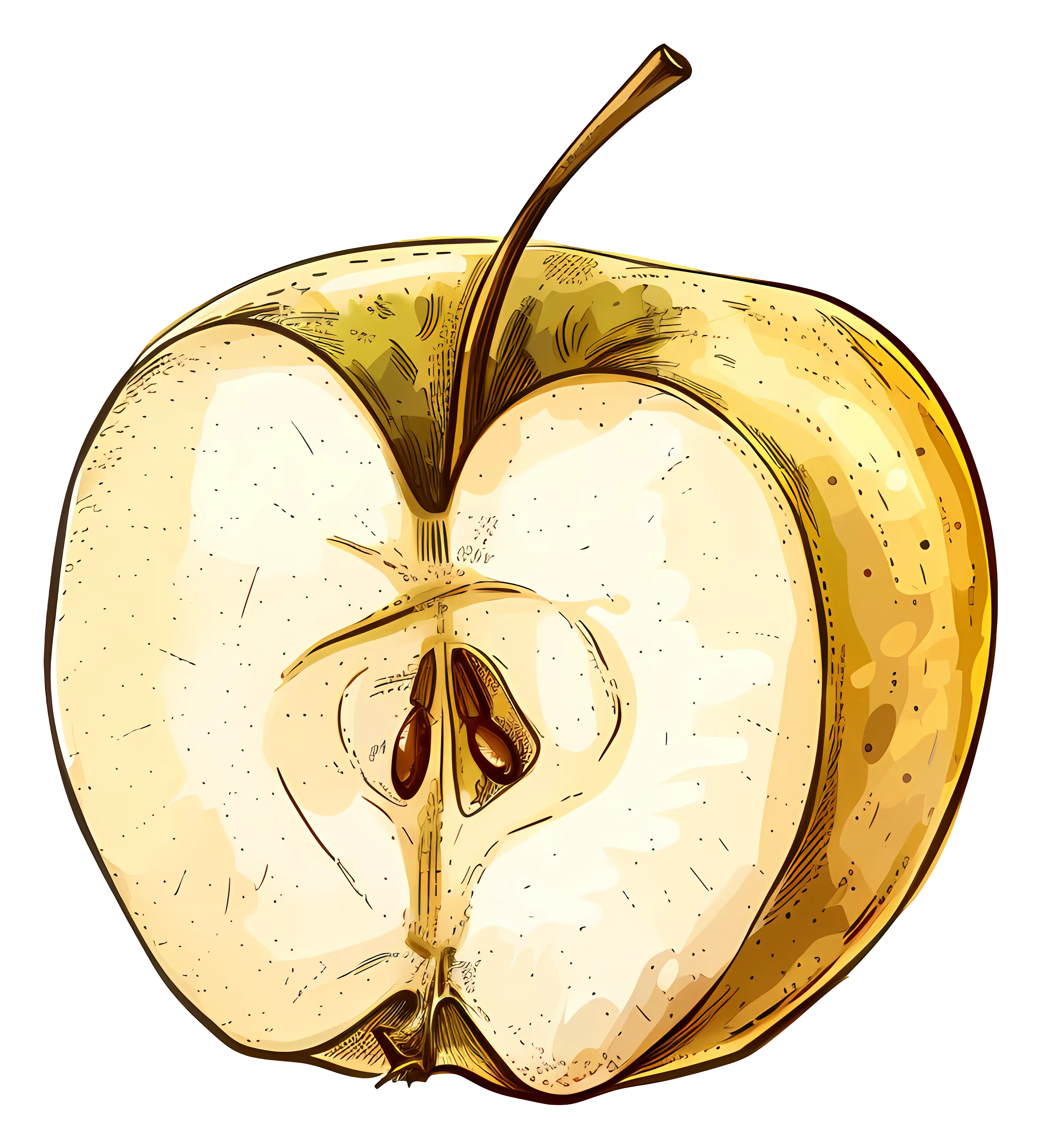 Yellow Apple Cross-Section Illustration in Vintage Style
