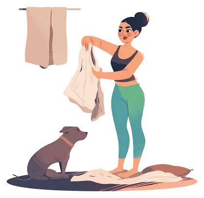 Woman Doing Laundry with Dog