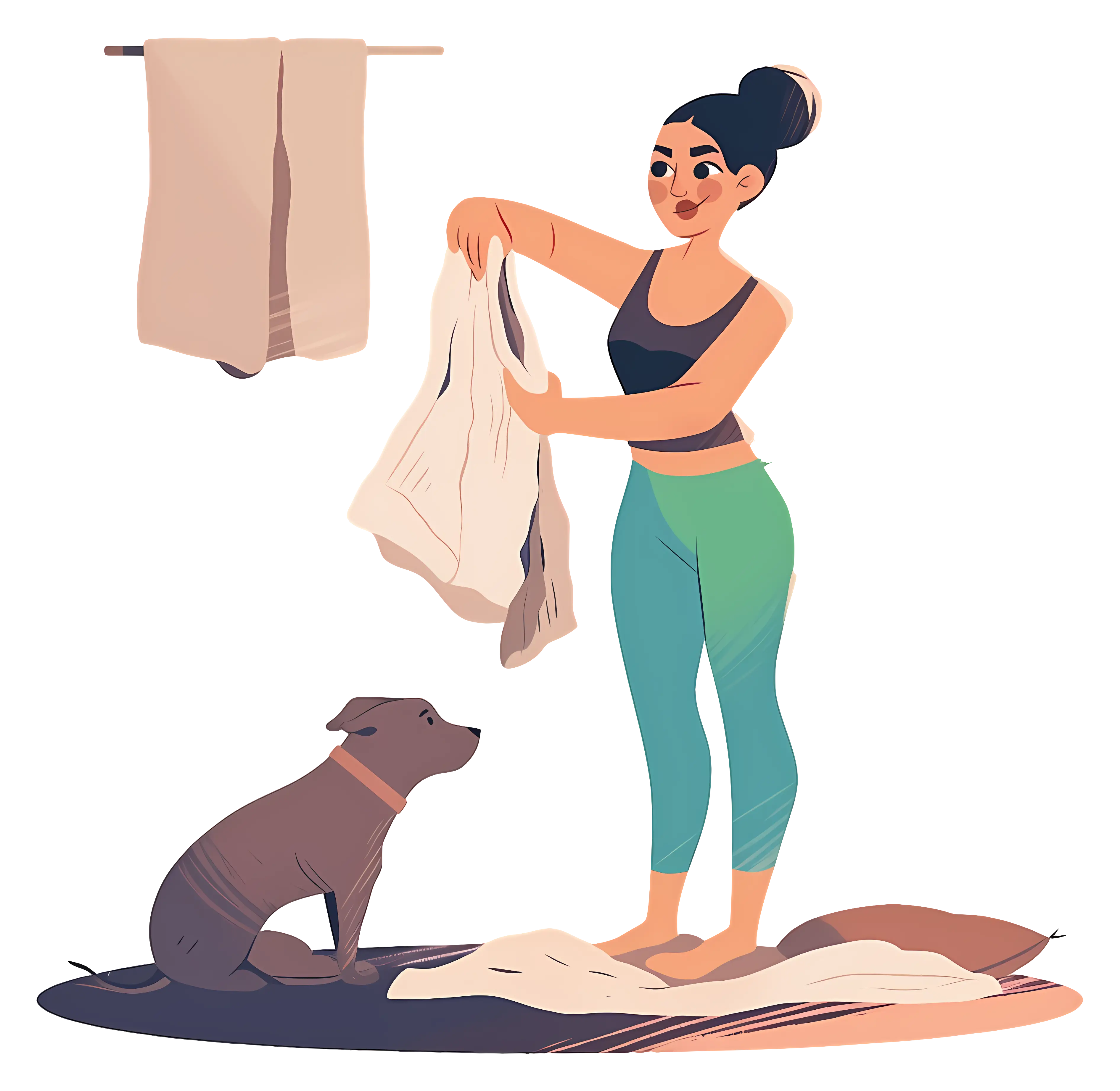 Woman Doing Laundry with Dog