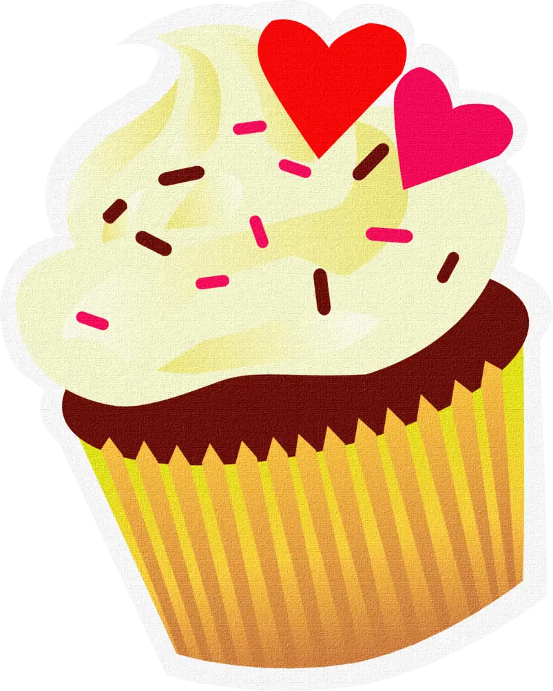 Cupcake with Hearts and Sprinkles Decoration