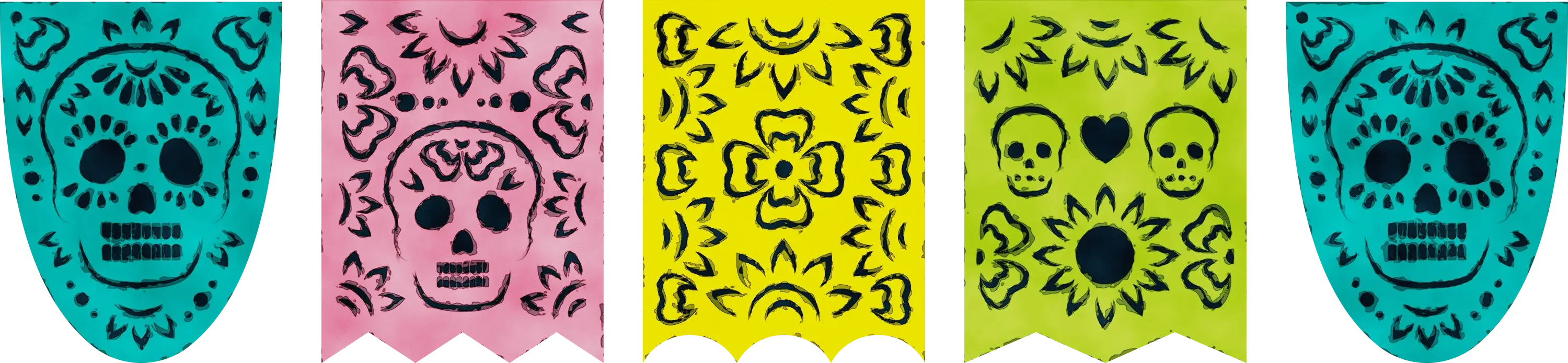 Colorful Decorative Flags with Skulls