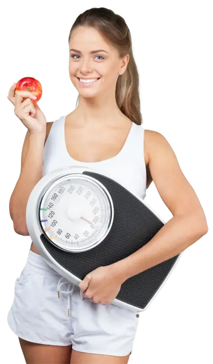Fit Woman Holding Scale and Apple