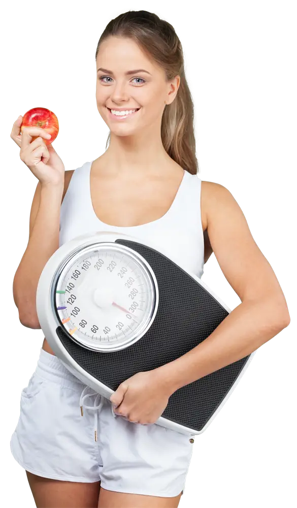 Fit Woman Holding Scale and Apple