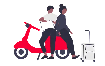 Red Scooter with People and Luggage